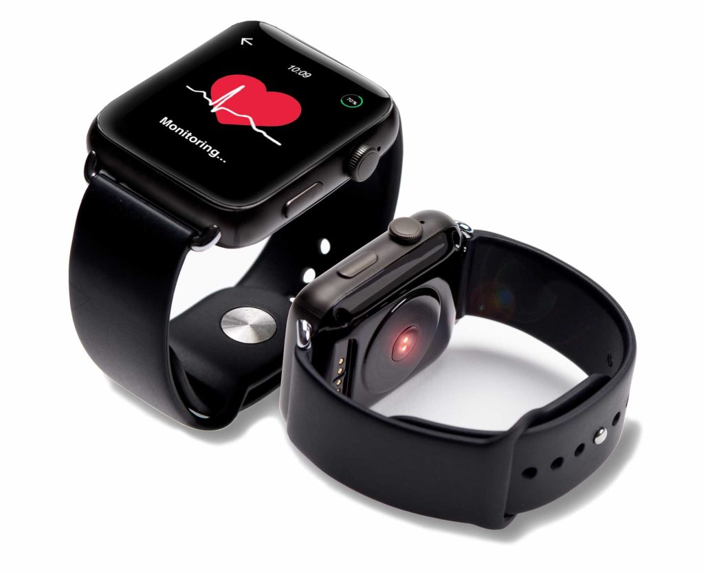 The WellBe Medical Alert SmartWatch with the heart rate displayed on the screen.